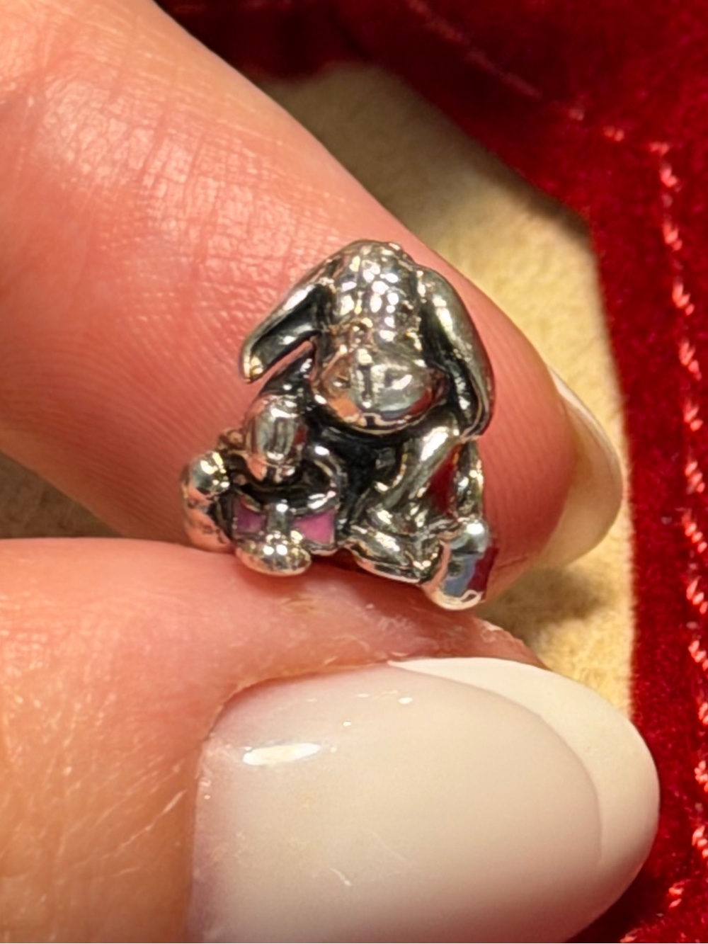 Disney Pandora Silver Eyore charm with pink enamel